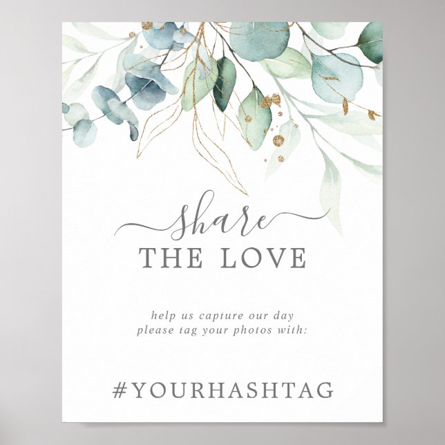 Affiche Airy Greenery Partagez Le Hashtag Mariage Love (Devant)