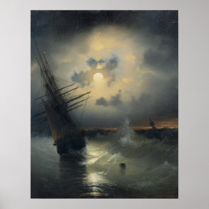 Affiche Aivazovsky - Bateau À Voile En Haute Mer À Moo...