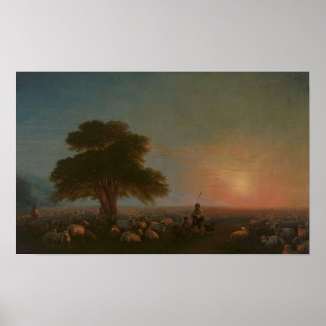 Affiche Aivazovsky - Bergers Avec Un Troupeau De Moutons (Devant)