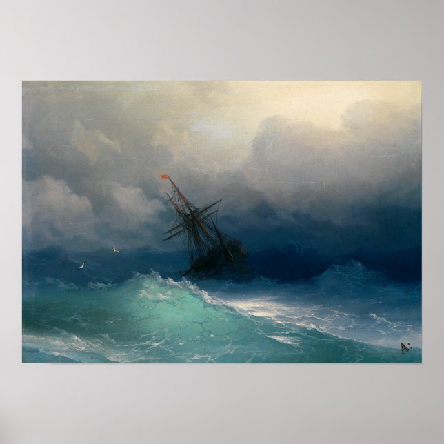 Affiche Aivazovsky - Navire Sur Les Mer Stormy (Devant)