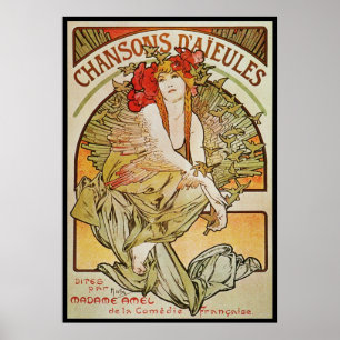 AFFICHE ` AJEULES D'ALPHONSE MUCHA CHANSONS D