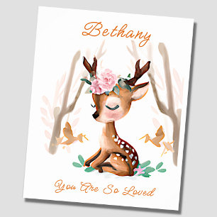 Affiche Ajouter le nom Texte, Baby Deer Fawn Woodland Nurs