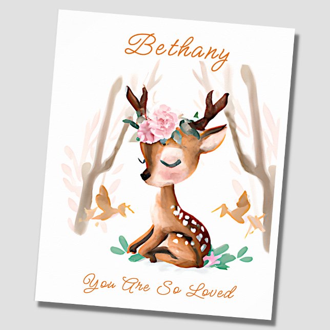Affiche Ajouter le nom Texte, Baby Deer Fawn Woodland Nurs (Créateur téléchargé)
