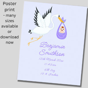 Affiche Ajouter un nom - Détails de naissance Stork Blue B