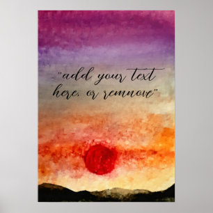 Affiche Ajouter un texte aquarelle Sunset Mountains Paysag