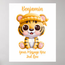Ajouter un texte de nom, bébé tigre avec chapeau s