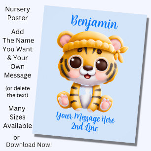 Affiche Ajouter un texte de nom, bébé tigre avec chapeau s