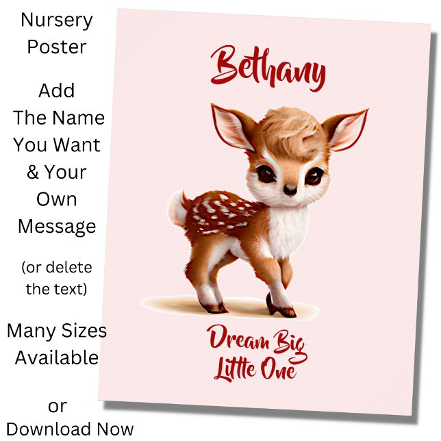 Affiche Ajouter un texte de nom, Faon mignon - Bébé Cerf s (Créateur téléchargé)