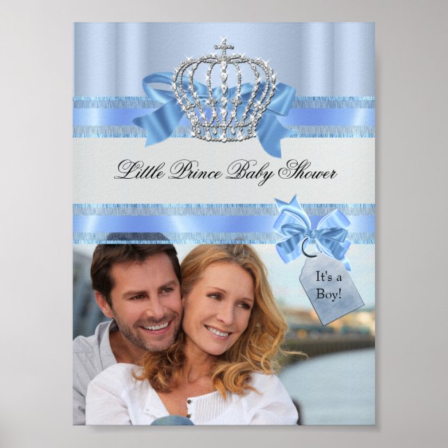 Affiche Ajouter une photo Baby Shower Garçon Bleu Petit Pr (Devant)