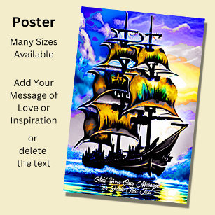 Affiche Ajouter Votre Message, Bateau Brown Blue Sailing P