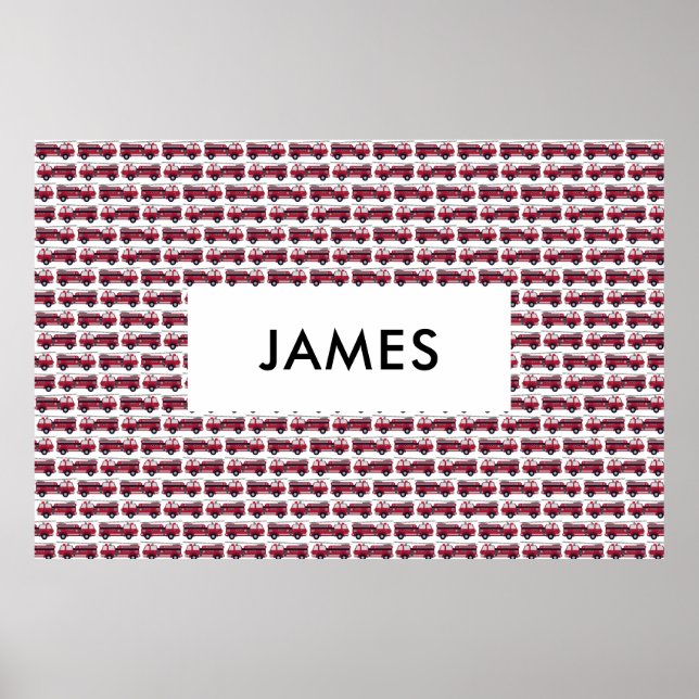 Affiche Ajouter votre nom Red Fire truck Personnalisé (Devant)