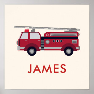 Affiche Ajouter votre nom Red Fire truck Personnalisé