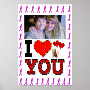 Affiche Ajouter Votre Photo I Love You Breast Cancer Ribbo