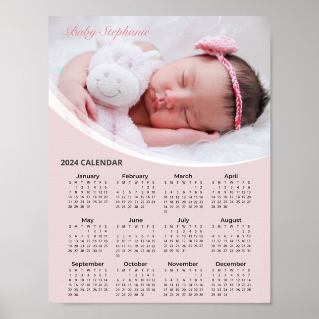 Affiche Ajouter votre propre bébé photo 2024 Calendrier |  (Devant)