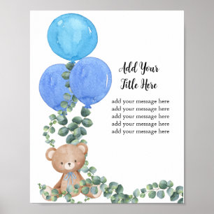 Affiche Ajouter votre propre message Bear Blue Ballotte Eu