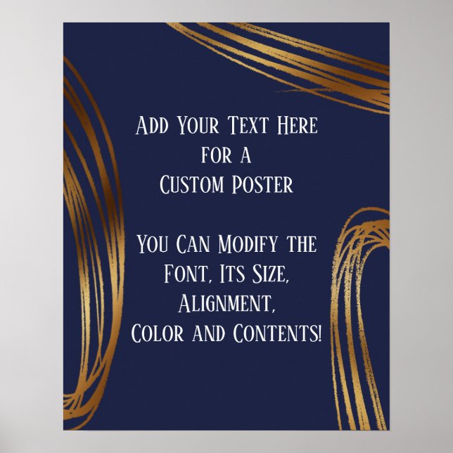 Affiche Ajouter Votre Texte Scribblé Gold Ovals Navy Blue (Devant)