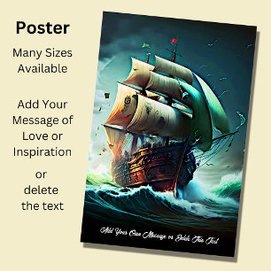 Affiche Ajoutez votre message, Bateau à voile dans la temp