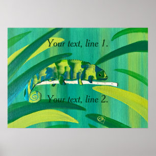 Affiche Ajoutez votre propre texte Caméléon Bleu Vert Jaun