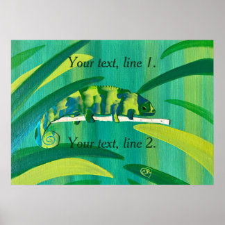 Affiche Ajoutez votre propre texte Caméléon Bleu Vert Jaun