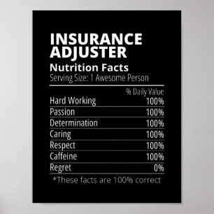 Affiche Ajusteur d'assurance Nutrition Facts amusant