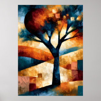 Affiche Akai Taiyō Tree Japanese Geometric Landscape Art