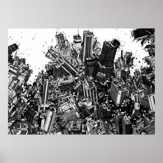 Affiche Akira cyberpunk ville explosion manga strip (Devant)