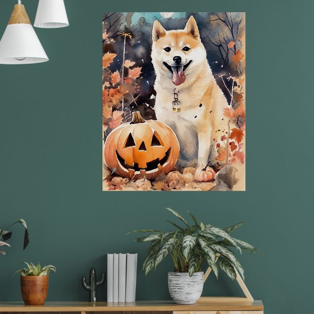 Affiche Akita d'Halloween avec citrouilles effrayant (Salon 1)