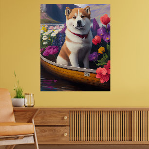Affiche Akita Dog sur une pagaie : une aventure Pittoresqu