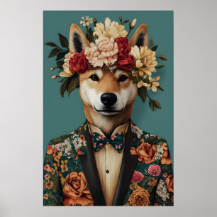 Affiche Akita en costume, Portrait Akita, Huile Ak