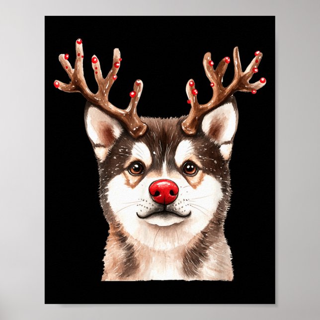 Affiche Akita Reindeer Christmas Lights Dog Lover Xmas Paj (Devant)