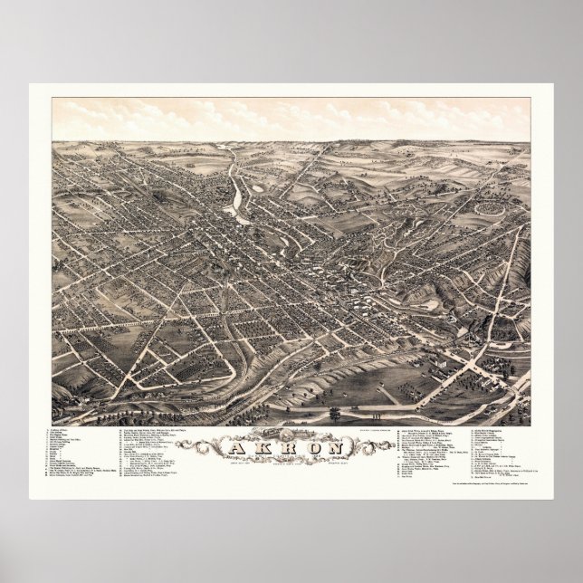 Affiche Akron, OH Carte panoramique - 1882 (Devant)