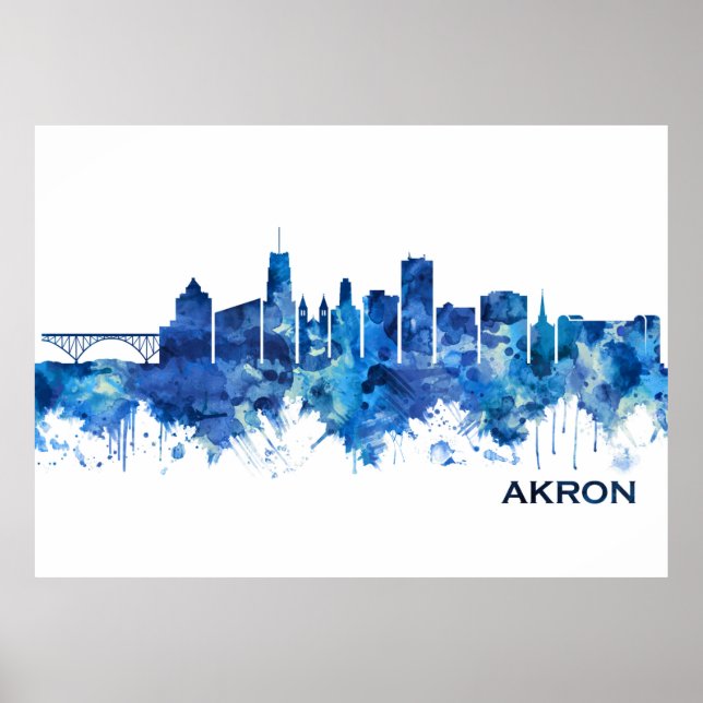 Affiche Akron Ohio Skyline Blue (Devant)