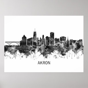 Affiche Akron Ohio Skyline BW