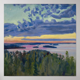 Affiche Akseli Gallen-Kallela - Vue sur un lac au coucher