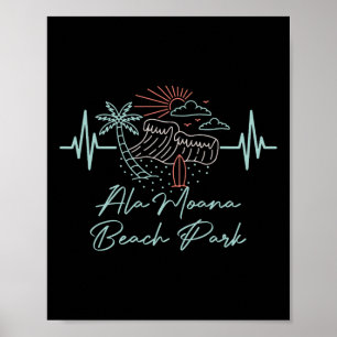 Affiche Ala Moana Beach Park Hawaii battement de coeur sur