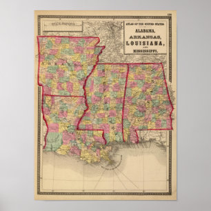 Affiche Alabama, Arkansas, Louisiane et Mississippi 2
