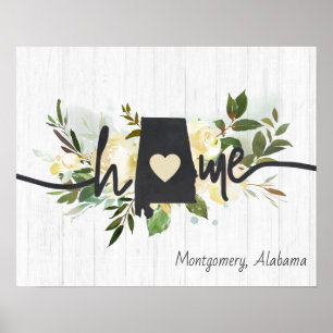 Affiche Alabama État Personnalisé Votre Ville Maison Rusti