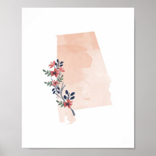 Affiche Alabama Floral Aquarelle Etat