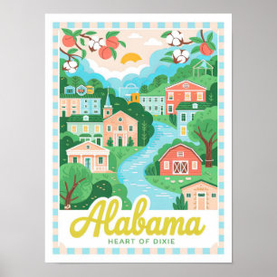 Affiche Alabama Heart of Dixie USA Summer Travel