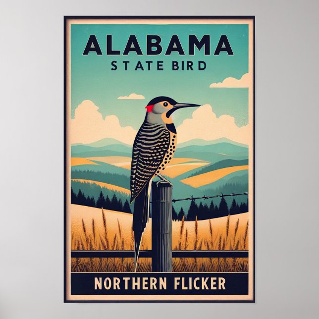Affiche Alabama State Bird - Northern Flicker Vintage  (Devant)