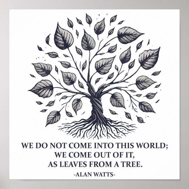 Affiche Alan Watts Feuilles de vie - Citation d'arbre myst (Devant)