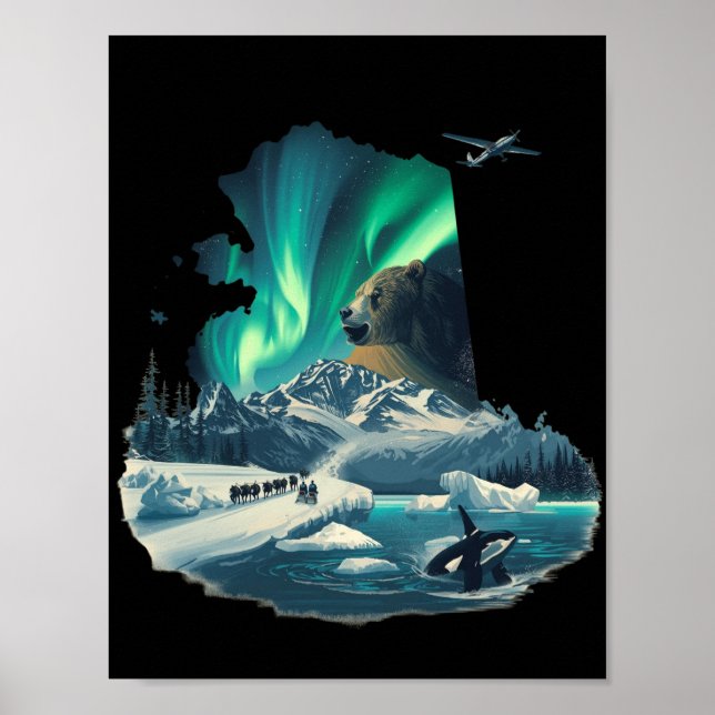 Affiche Alaska Northern Lights Grizzly Bear & Orca (Devant)