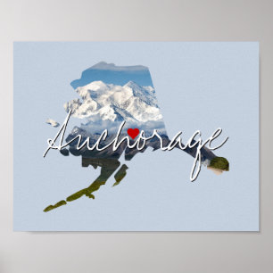 Affiche Alaska State Photo insert and town name