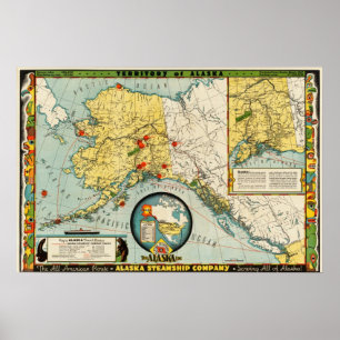 Affiche Alaska Steamship Company (1936) Map reproduction