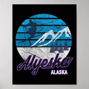 Affiche Alaska Usa America Station de ski Snowboard Ski
