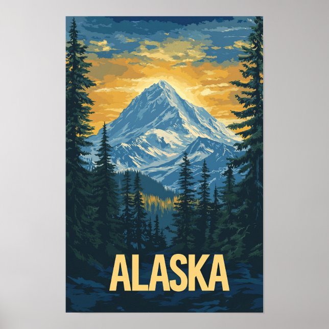 Affiche Alaska USA Art Vintage Illustration Travel (Devant)