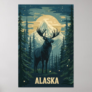 Affiche Alaska USA Art Vintage Illustration Voyage