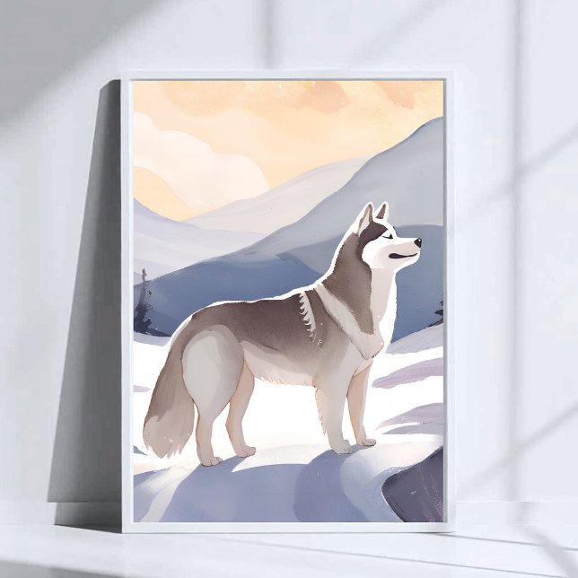 Affiche Alaskan Husky | Dog Mountain Watercolor Art (Créateur téléchargé)