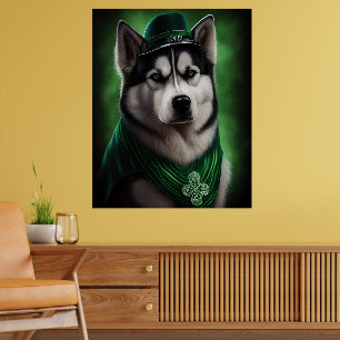 Affiche Alaskan Malamute chien en robe de fête St. Patrick