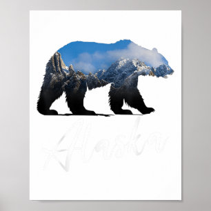 Affiche Alaskien Ours Grizzly Alaska State Souven
